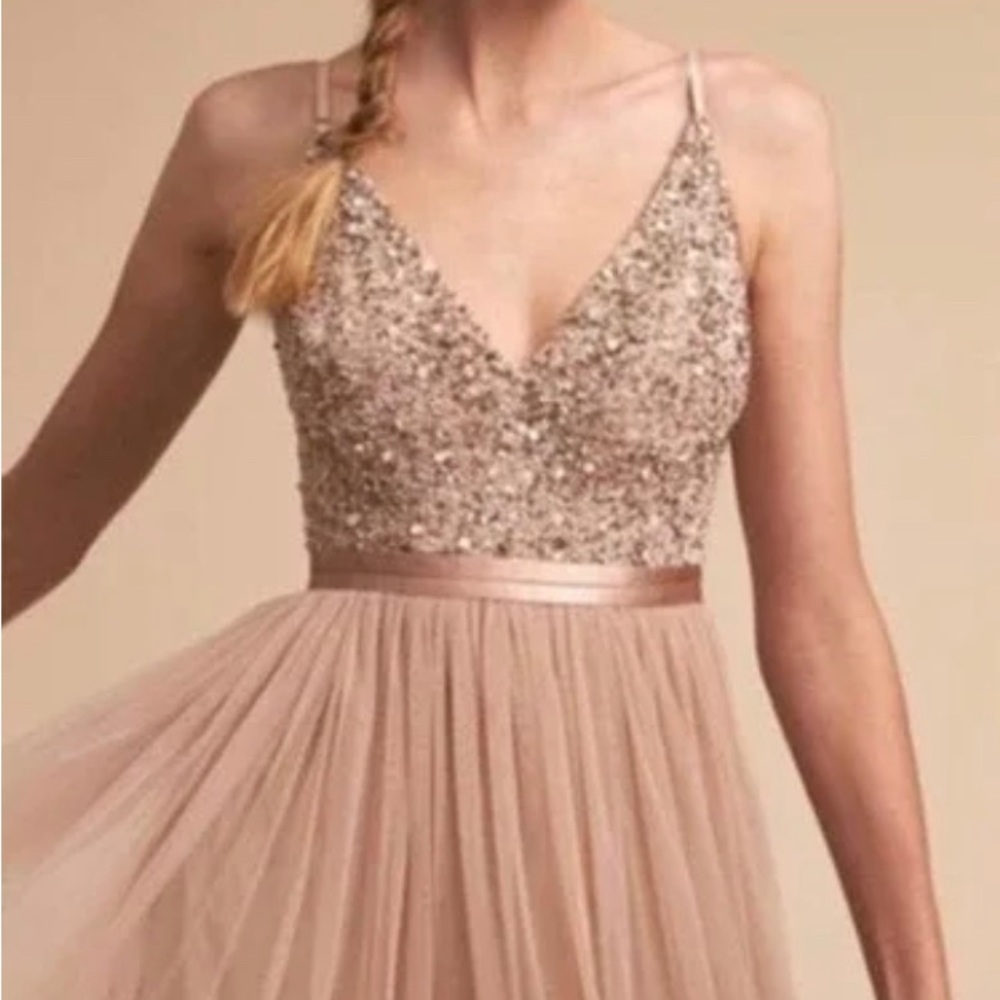 Anthropologie Sequined & Tulle Dusted Rose Bridesmaids / Prom Dress